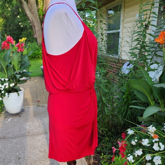 NEW Misa Los Angeles Domino Mini Dress Twisted Knot V Neckline All-Red Luxury - Picture 11 of 15